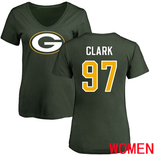 Green Bay Packers Green Women #97 Clark Kenny Name And Number Logo Nike NFL T Shirt